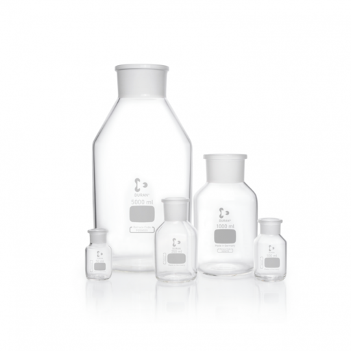  DURAN® bottles, reagent, wide neck, with NS 45/40, clear, with standard ground joint without head stopper, 500 ml EACH
