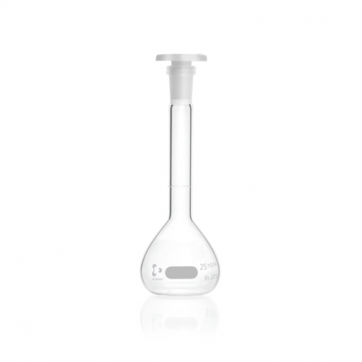  DURAN® Volumetric flask, white graduation, class A, batch certificate, with one graduation mark, octagonal PE-stopper, NS 10/19, 25 ml EACH