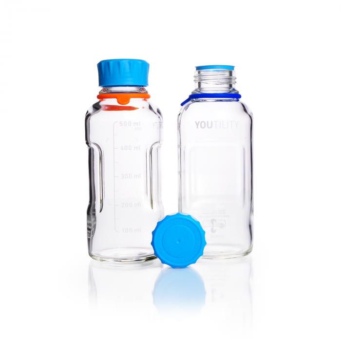  DURAN® YOUTILITY Bottle GL45, clear, with Screw cap, pouring ring, and Bottle tag, 500ml EACH