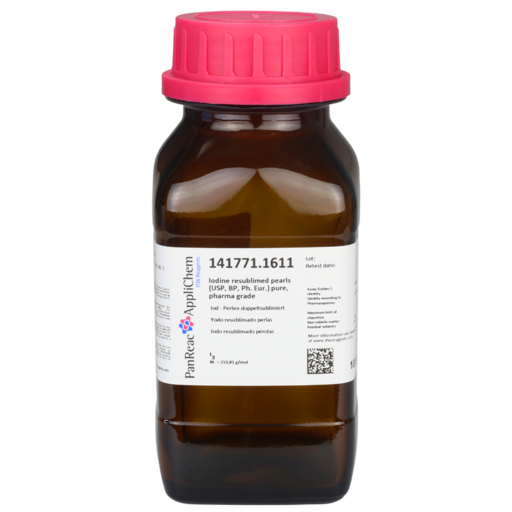 Iodine resublimed pearls (USP, BP, Ph. Eur.) pure, pharma grade 1000 g