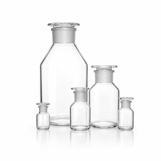  DURAN® bottles, reagent, wide neck, with NS 60/46, amber, with standard ground joint with glass flat-head stopper, 1000 ml EACH