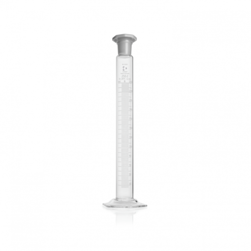  DURAN® Mixing cylinder, hexagonal base, class B, white graduation, NS 29/32, octagonal PE-stopper, 250 ml EACH
