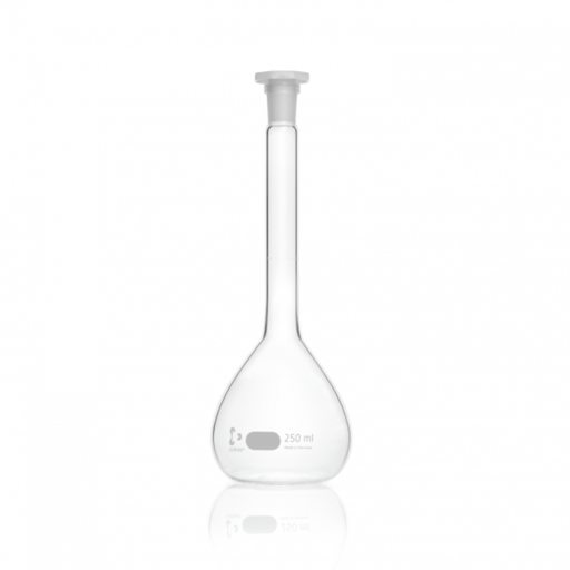  DURAN® Volumetric flask, white graduation, class A, batch certificate, with one graduation mark, octagonal PE-stopper, NS 14/23, 250 ml EACH
