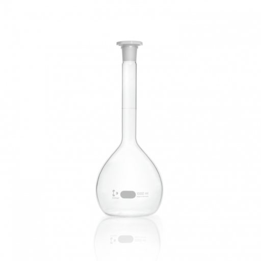  DURAN® Volumetric flask, white graduation, class A, batch certificate, with one graduation mark, octagonal PE-stopper, NS 24/29, 1000 ml EACH