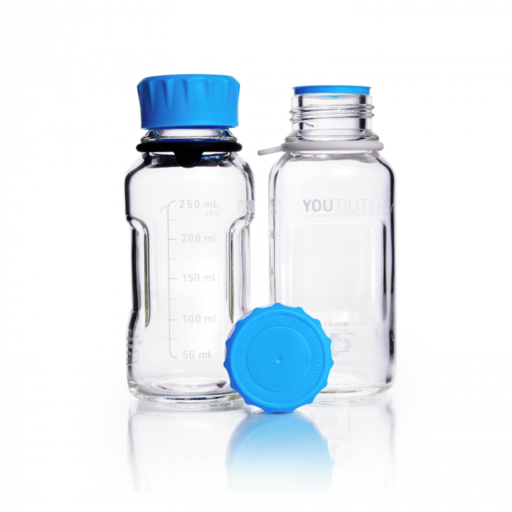  DURAN® YOUTILITY Bottle GL45, clear, with Screw cap, pouring ring, and Bottle tag, 250ml EACH