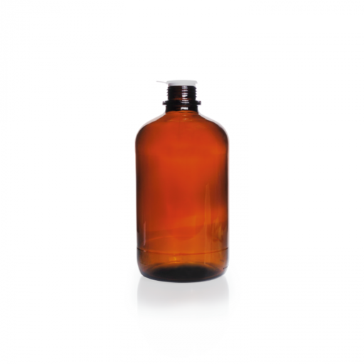  Round bottle, narrow neck, amber, soda-lime-glass, pouring ring and dust cap, 2500 ml EACH